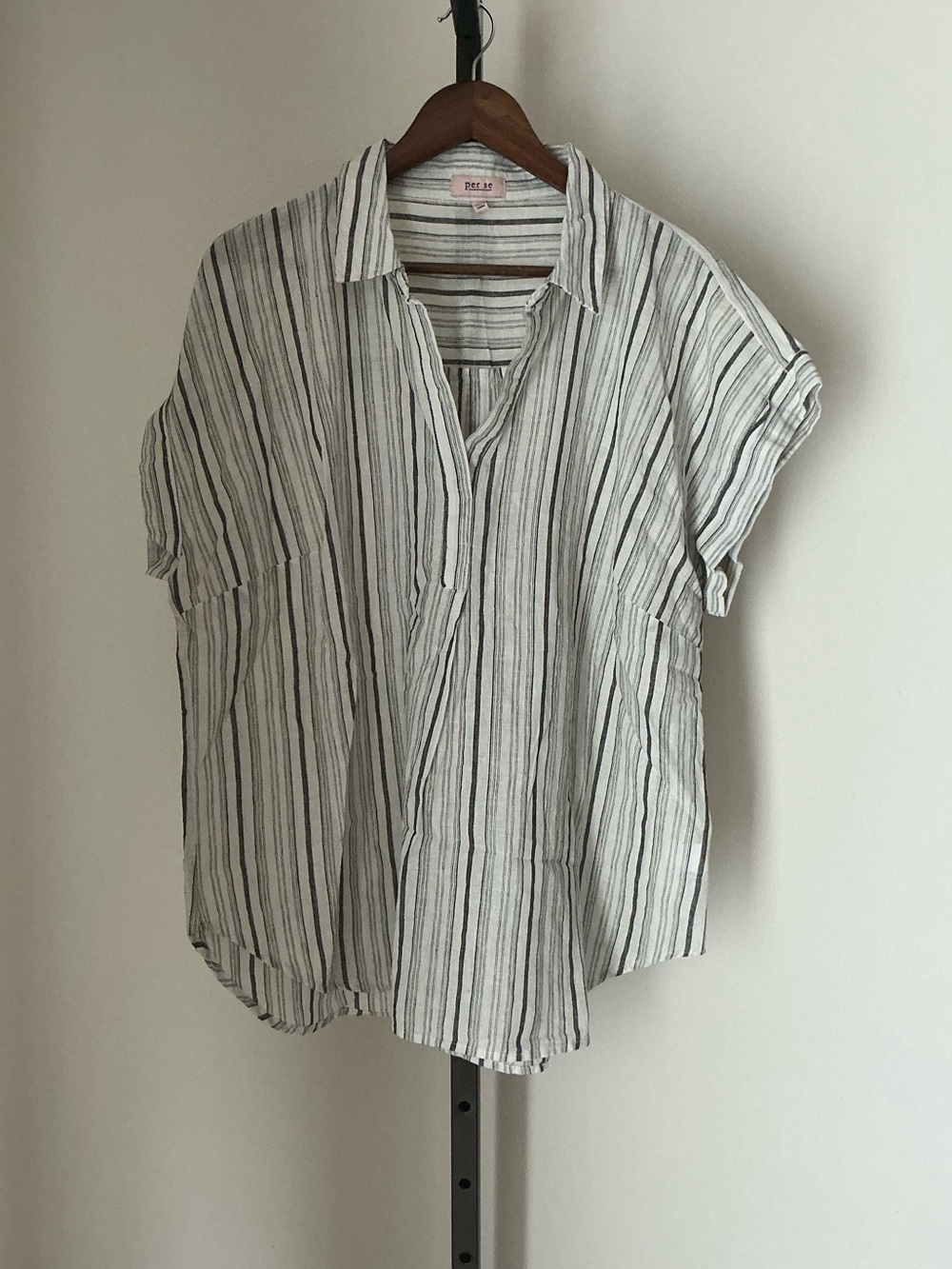 Per Se | Linen Cotton Blend Button-Down Shirt